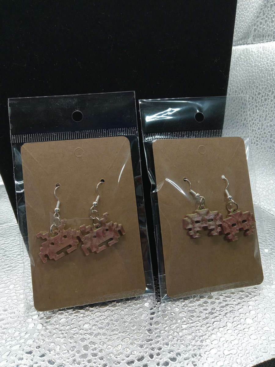 Space Alien Earrings, handmade by Wicked Constructs